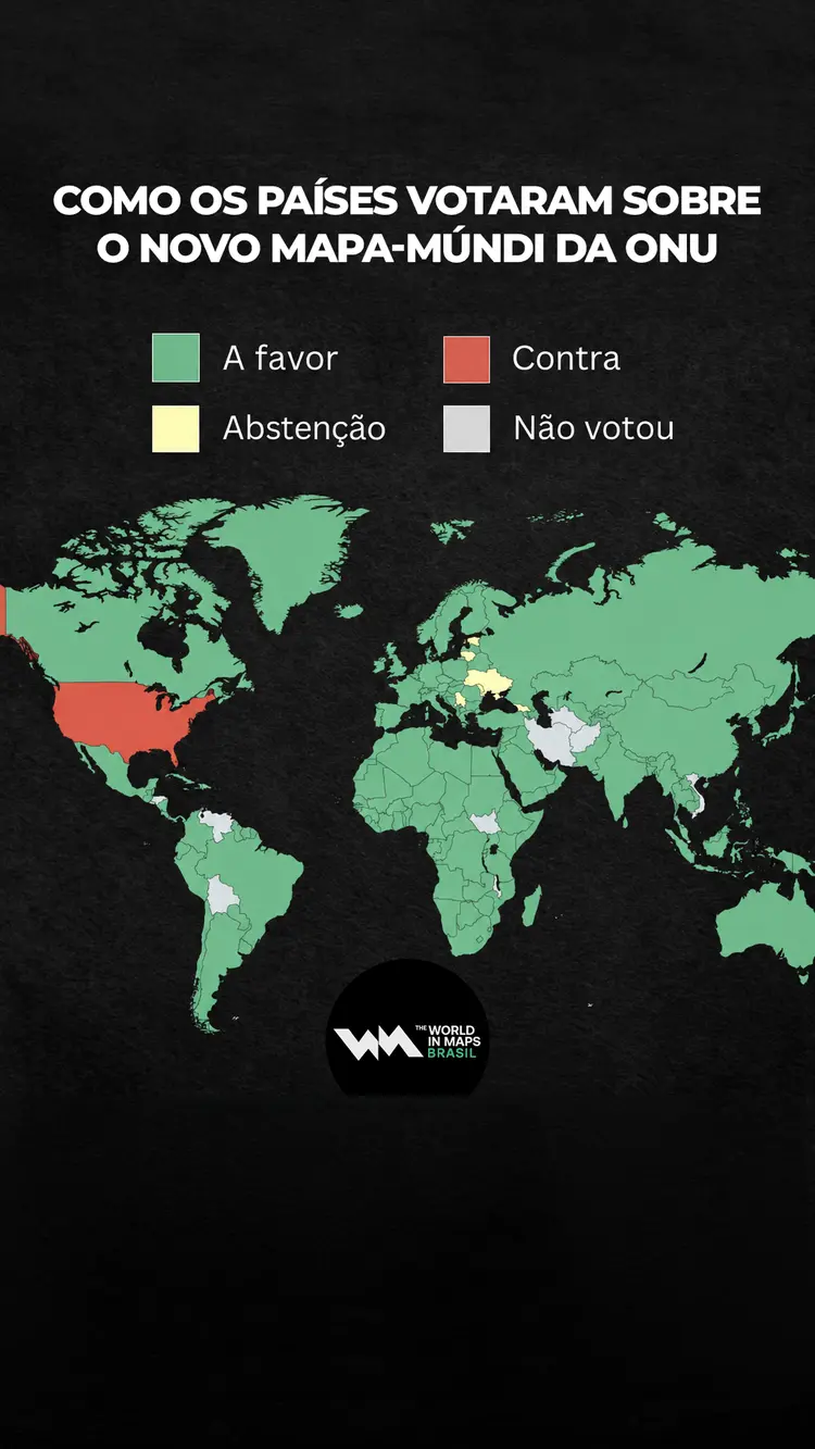 Mapa sobre como os países votaram na resolução da ONU sobre o novo mapa-múndi