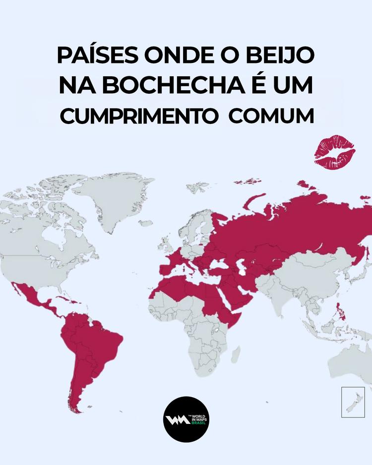 Mapa mostra os países onde o beijo na bochecha é um cumprimento comum 