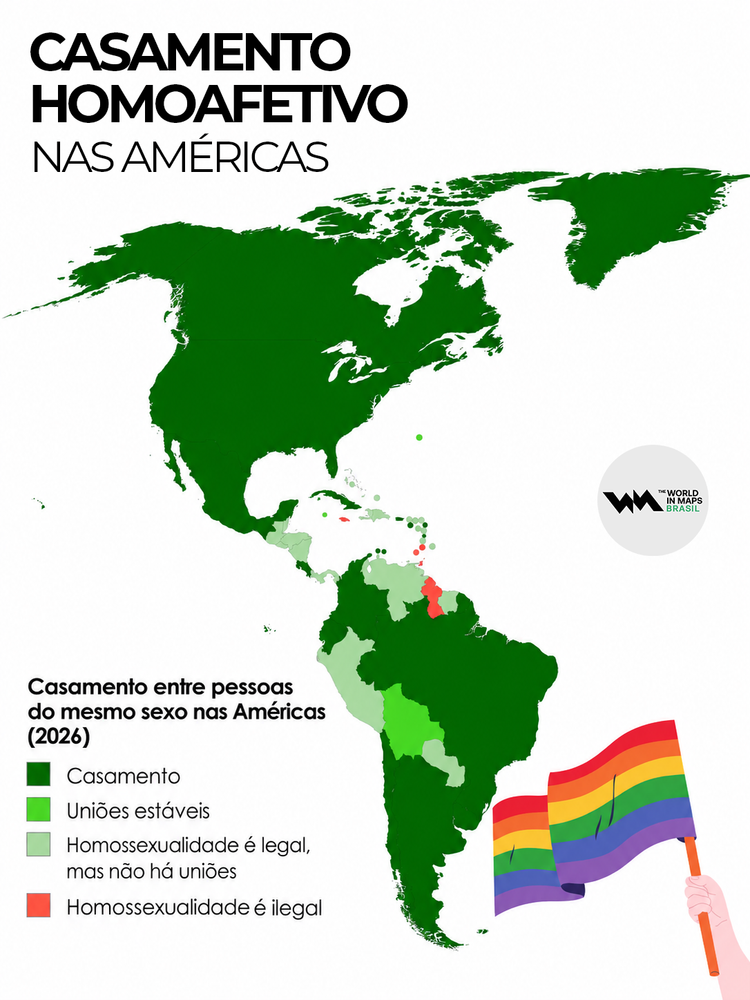 Mapa mostra onde o casamento entre pessoas do mesmo sexo é legalizado