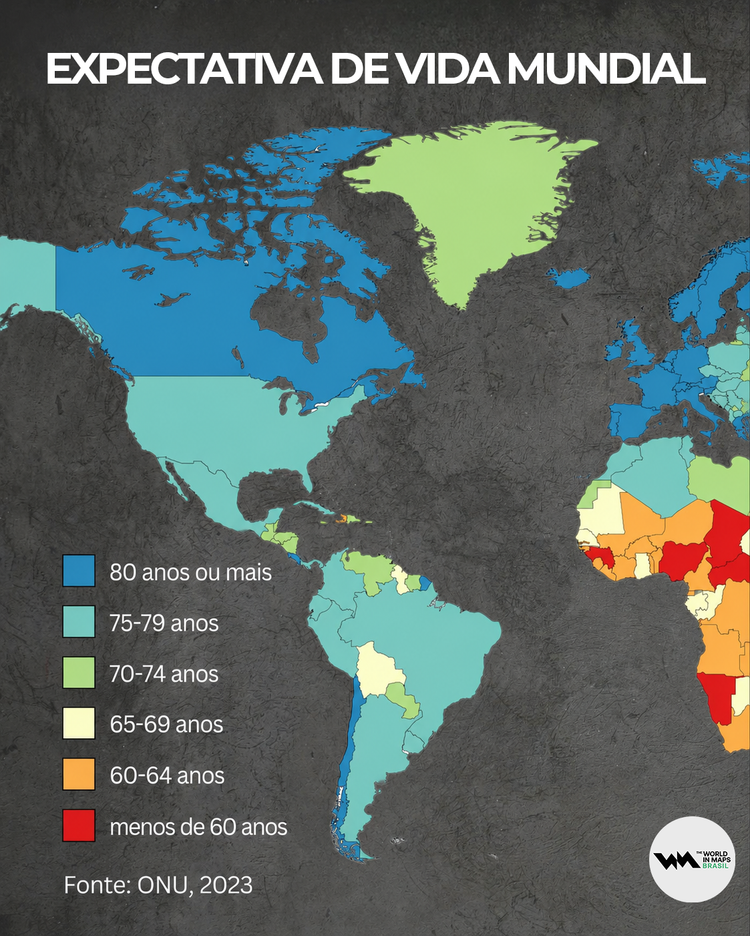 Mapa mostra expectativa de vida em parte do mundo