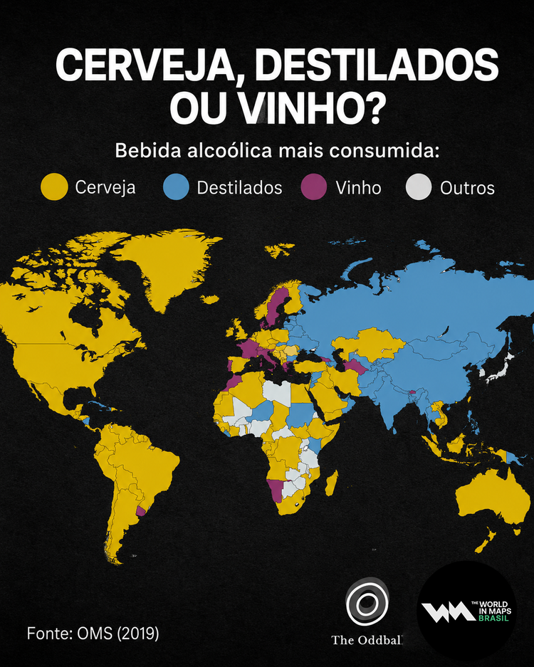 Mapa mostra consumo de bebidas alcoolicas no mundo