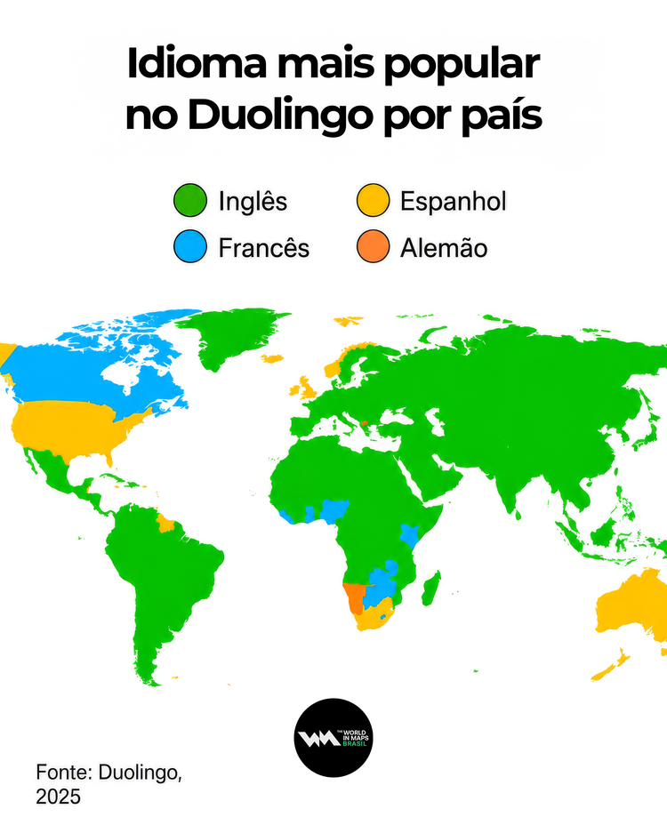 Idioma mais popular no Duolingo por país