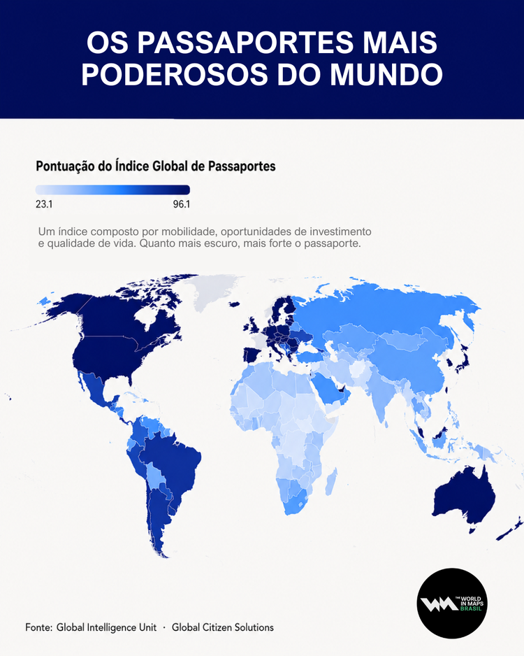 Mapa mostra os passaportes mais poderosos do mundo