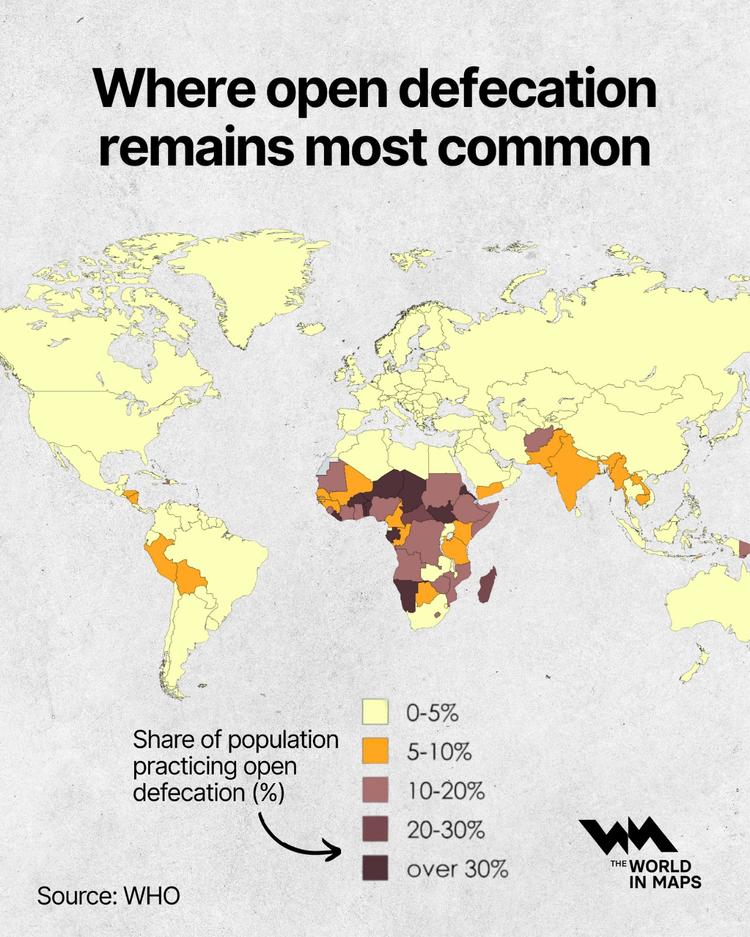 Open defecation persists in parts of Africa and Asia despite global ...