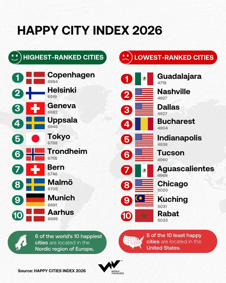 Nordic Cities Dominate Happy City Index 2026