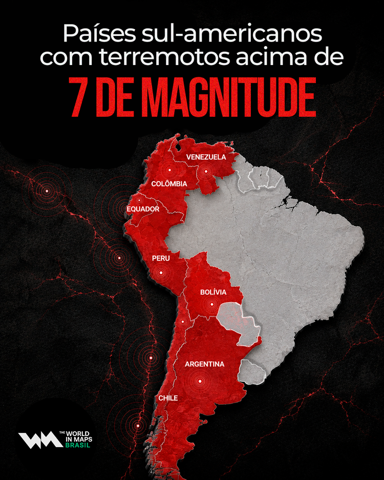 Países sul-americano com terremotos acima de 7 de magnitude
