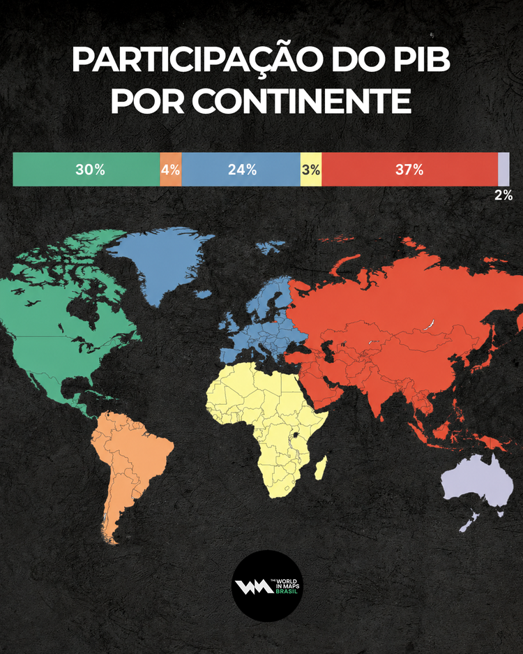 Mapa sobre a distribuição de riqueza pelos continentes