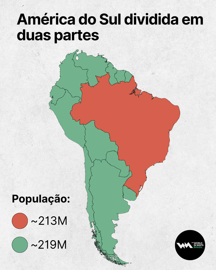 Mapa mostra a divisão da população da América do Sul