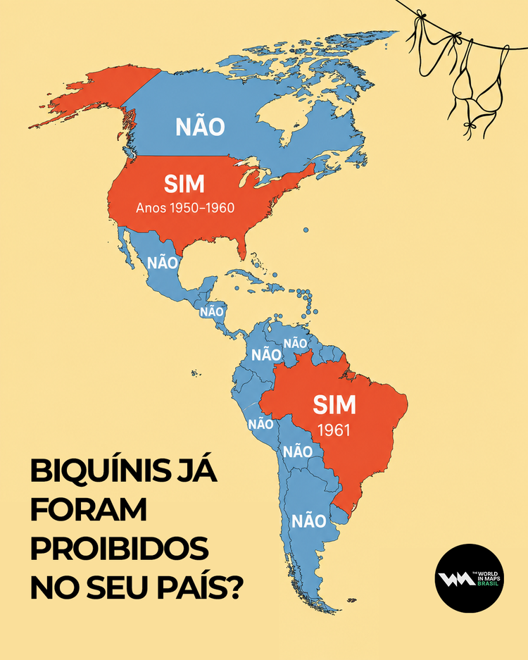 Mapa sobre a proibição de biquinis nas Américas