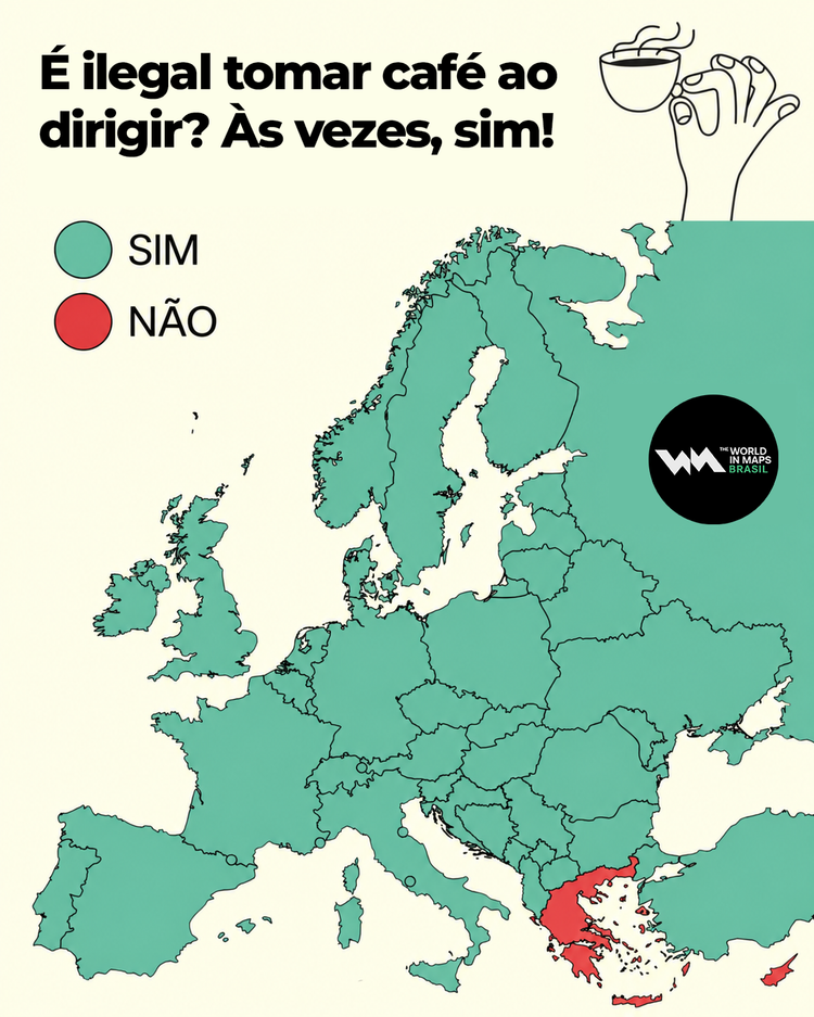 Mapa mostra onde é ilegal dirigir e beber café  