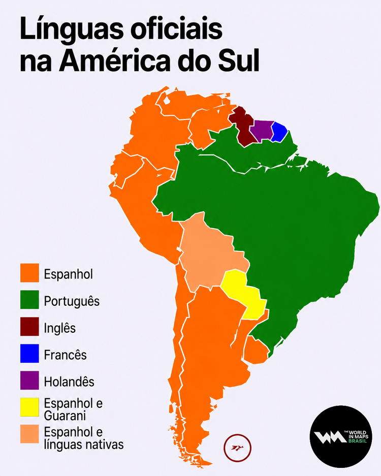 Mapa mostra idiomas oficiais da América do Sul