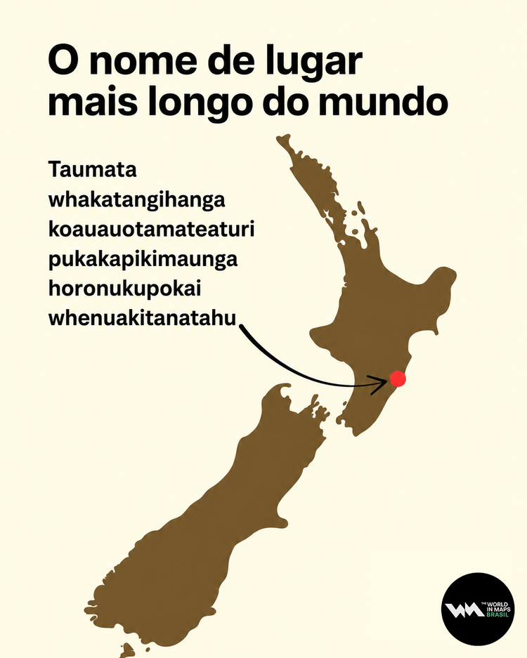 Mapa com a cidade com o nome mais longo do mundo