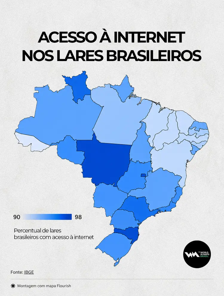 Mapa mostra quais estados tem mais acesso à internet