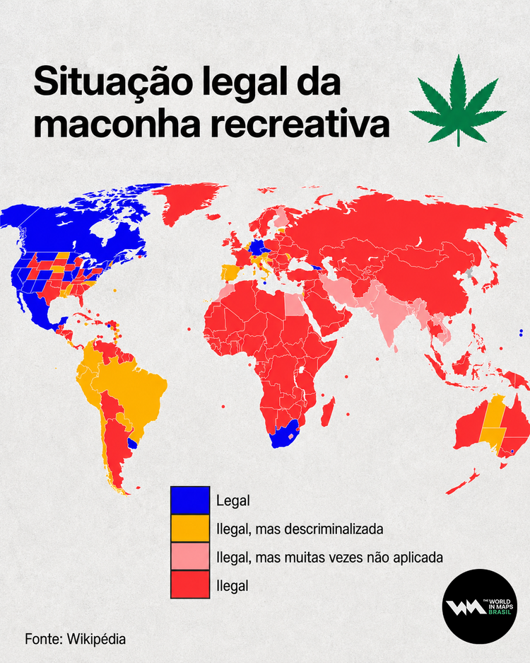 Mapa mostra onde a maconha para uso recreativo é legalizado