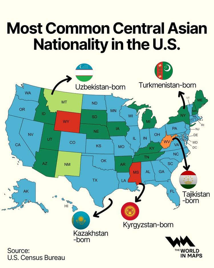 Central Asian migration shapes distinct community hubs across the US