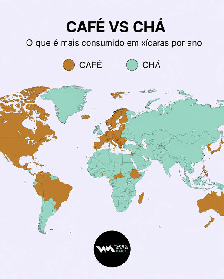 Mapa mostra qual países consomem mais café ou chá