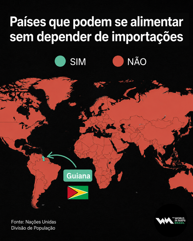 Mapa que mostra países que se alimentam sem depender de importações