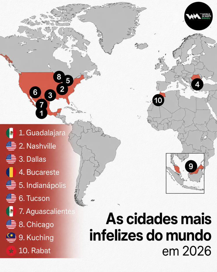 As cidades mais infelizes do mundo em 2026