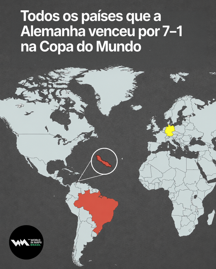 Mapa mostra todos os países que a Alemanha venceu por 7-1 na Copa do Mundo