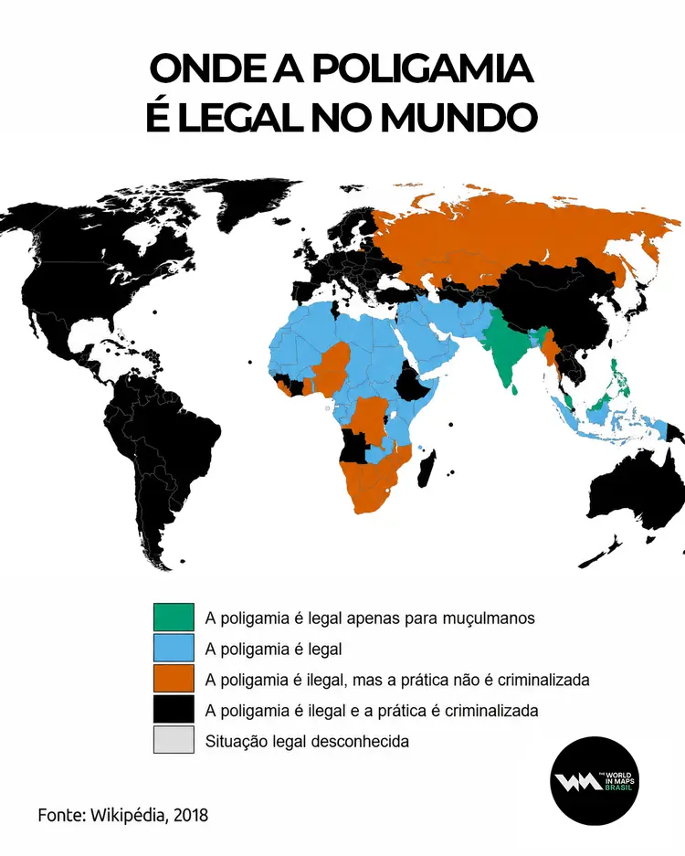 Mapa mostra onde a poligamia é legal no mundo