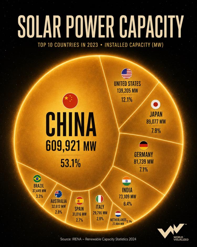 China dominates global solar power capacity with more than half of top 10 installations