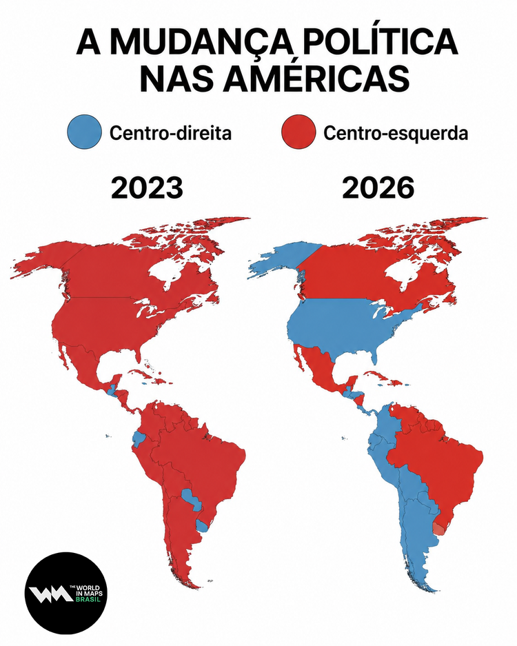 Mapa mostra a mudança política nas Américas