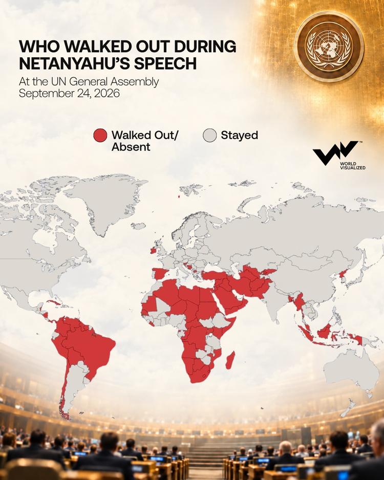 Dozens of UN delegations walk out as Netanyahu addresses the General Assembly