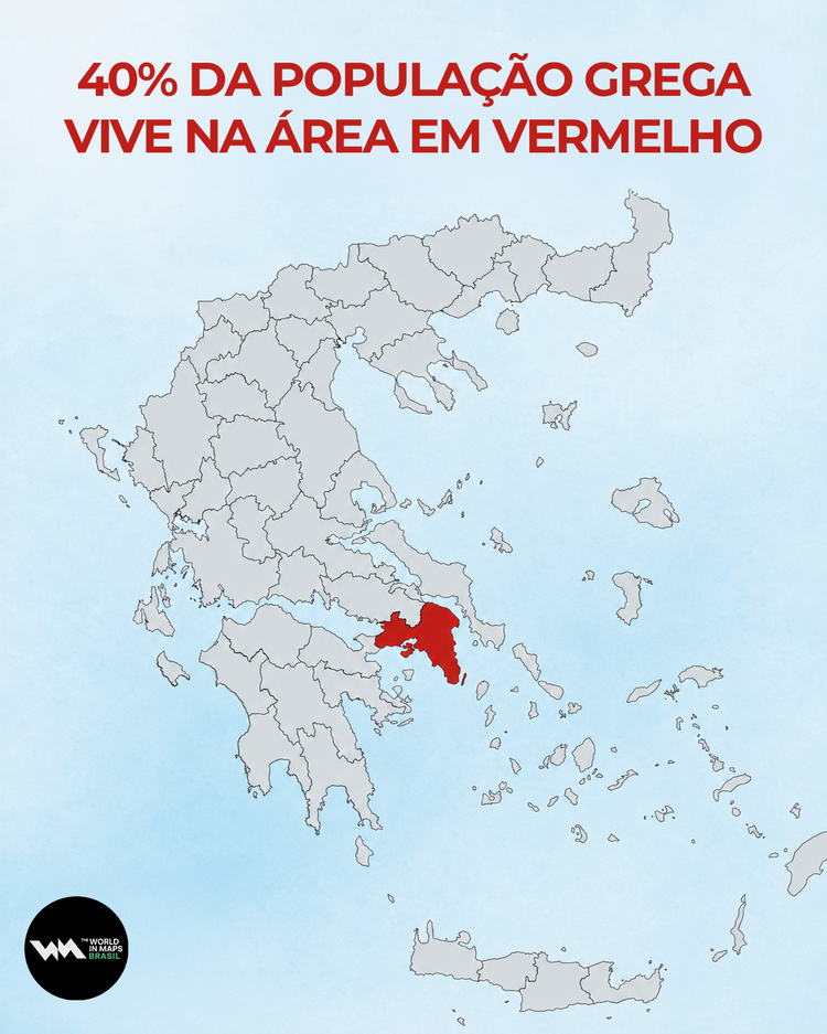 40% da população grega vive na área em vermelho